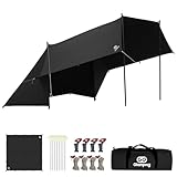 GOGlamping HENGEN+スクエアタープTC 正方形タープ ポリコットン 焚き火可 【19箇所ループ・特殊防水テープ付き】500mm耐水圧 撥水加工 遮光/遮熱/難燃 ソロキャンプ 軽量 コンパクト キャンプ アウトドア (Black（4ｍ）)