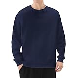 [Ｋａｙｉｙａｓｕ] Tシャツ メンズ 長袖 9.2オンス 肉厚生地 ロンT インナー おおきいサイズ クルーネック 100綿 透けない 秋服(ネイビー L)