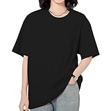 [Adcey] tシャツ レディース 半袖 【定番こなれ半袖Tシャツ・肌なじみ良い綿100】 春 夏 カットソー ティーシャツ クルーネック ゆったり カジュアル 着痩せ コットン100% 薄手 通気性 吸汗速乾 シンプル 無地 おしゃれ きれいめ お出かけ(M, ブラック)