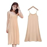 [Trnvco] ペチコート レディース スリップ キャミワンピース モダール ルームウェア下着 スリップドレス 静電気防止 インナーワンピース ロング キャミソール 重ね着 四季 Lミディアム丈－肌色