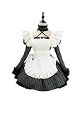 [YZZYQQ] コスプレ メイド服 ハロウィン クリスマス 女装 可愛い 長袖 メイド服 ロリータ ワンピース 喫茶店 学園祭 撮影 オタクダンス チェック柄ブラック 4XL