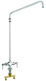 T&S Brass B-0271 Double Pantry Faucet with Single Hole Base, 4-Inch Spreader and 12-Inch Elevated Sw