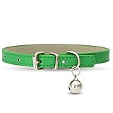 [LaLUCA GOODS] 犬 首輪 猫 首輪 鈴 定番 スタンダード PU レザー シンプル 小型犬 中型犬 ドッグ 散歩 カラフル グリーン（鈴あり） L