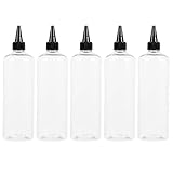 FRCOLOR 詰め替えボトル 500ml 5個セット 尖った口 プラスチック容器 ローション オイル 保存 黒蓋