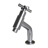 洗面水栓 蛇口 水栓金具 単水栓 クロスハンドル シルバー（銀） [奥行14×吐水口高9cm] INK-0302008H