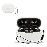 For Earfun Clip 用 ケース カバー KONXISA シリコン素材 耐衝撃 防水防塵 ウォッシャブル （カラビナ付き+ストラップ付き ） 着用しやすい 装着充電可能 持ち運びがしやすい（ホワイト）