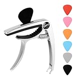 aninako 3in1 ギター カポ カポタスト ワンタッチ式 ギター カポタスト ピック6枚付き ピック収納可能 ブリッジピン抜き機能 調節可能 亜鉛合金 超軽量 アコギ アコースティックギター エレキギター ウクレレに適用(シルバー)