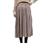 [my Spica] マタニティ プリーツ スカート ベロア 生地 マタニティウェア 産前産後 ゆったり 着れる アコーディオン プリーツスカート 妊婦服 マタニティー 秋 冬 (ブラウン 茶)