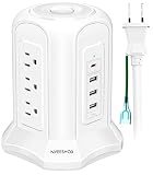NVEESHOX 電源タップ タワー型 コンセントAC 9個口 USB 3ポート(最大3.1A/5V)1500W 入力100V-125V+1Type-C USB PD 18W 延長コード2m 雷ガード 過負荷保護 省エネ急速充電 職場用 家庭用 ホワイト