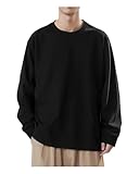 [SHOREKEEPER] 7.7オンス 長袖tシャツ メンズ 綿100% 肉厚生地 リブ袖口 1枚組 3枚組 ロングtシャツ 丸首 ゆったり ティーシャツ 無地 秋服 冬服 春服 (JP, アルファベット, 3XL, ブラック)