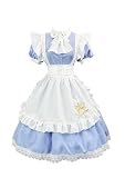 [YZZYQQ] メイド服 コスプレ コンカフェ 定番 ロング メイドエプロン コスチューム 仮装 セクシー かわいい アニメ ゴスロリ アイドル衣装 ブルー 3XL