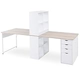 LOWYA （ロウヤ） デスク 机 A＋Bセット サイドラック 引き出し付き ツインデスク オフィスデスク パソコンデスク ワークデスク 学習机 勉強机 各幅120cm オーク/ホワイト