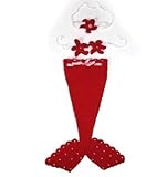 可愛い人魚 コスチューム 寝相アート マーメイド 衣装　着ぐるみ手編み感 ベビー服 ヘアバンド付き (レッド)