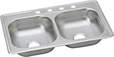 Elkay K233220 Kingsford 23 Gauge Stainless Steel Double Bowl Top Mount Kitchen Sink, 33 x 22 x 6.062