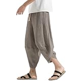 [BesBet] サルエルパンツ メンズ アラジンパンツ 夏用 ズボン 7分丈 ワイドパンツ 大きいサイズ ゆったり ボトムス イージー ぱんつ 涼しい リネンパンツ エスニック 袴 カジュアル クロップドパンツ 春 夏