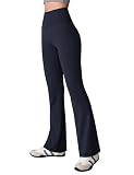 [CRZ YOGA] ヨガパンツ フレア レギンス ハイウエスト ストレッチ 吸汗速乾 フィットネス ポケット付き 股下30インチ Butterluxe アジアフィット ダークネイビー L