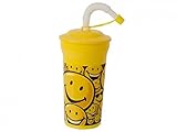500ml Yellow Happy Face Drinking Cup With Lid & Flexi Straw