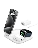 Belkin 3-in-1 折りたたみ式充電パッド Qi2公式認証/MagSafe対応 iPhone17,16～12/スマートフォン(最大15W高速充電) AirPods/ワイヤレス充電対応イヤホン(5W充電) Applewatch対応 9/8/7/Ultra/Ultra2 USB-Cケーブル付属(1.5m) AC電源アダプター付属 WIZ029dqWH