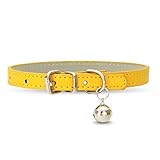 [LaLUCA GOODS] 犬 首輪 猫 首輪 鈴 定番 スタンダード PU レザー シンプル 小型犬 中型犬 ドッグ 散歩 カラフル からし色（鈴あり） M