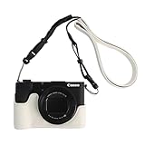 VOVMOEYA カメラハーフケース Canon PowerShot V1用 PUレザーカメラケージキット カメラストラップ付き, ホワイト