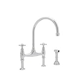 Rohl Perrin and Roweデッキマウントブリッジキッチン蛇口with Sidespray with High C注ぎ口とクロスハンドル 7 7/8" centers U.4718X-AP