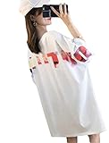 [MLboss]レディース 半袖 Tシャツ ゆったり Vネック tシャツ プリント オーバーサイズ 着痩せ ティーシャツ ファッション 韓国風 ビックtシャツ ロング 白 トップス 夏(Q白)