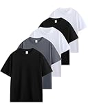 [SHOREKEEPER] 6.8OZ tシャツ メンズ 半袖 綿100% 5枚組 プレミアム インナーシャツ ゆったり ティーシャツ 丸首 無地 抗菌防臭 肌着 オールシーズン 複数色選び 男女兼用 (JP, アルファベット, L, ベース5色(ブラック × ブラック × ホワイト × ホワイト × ダークグレー))