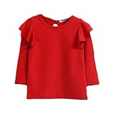 enchante petit(アンシャンテ プティ) キッズ 子供 バックリボン付肩フリル長袖カットソー ≪全9色≫ 140cm #レッド