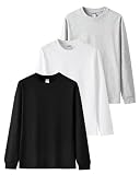 [SHOREKEEPER] 7.7オンス 長袖tシャツ メンズ 綿100% 肉厚生地 リブ袖口 1枚組 3枚組 ロングtシャツ 丸首 ゆったり ティーシャツ 無地 秋服 冬服 春服 (JP, アルファベット, M, 柔調3色(ブラック × ホワイト × ライトグレー))