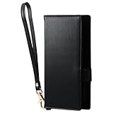 エレコム スマホケース 汎用 マルチケース Sサイズ ソフトレザー 手帳型 マグネット開閉 スライド式 スタンド機能 4つのカードポケット ハンドストラップ付属 ブラック P-06PLFY4BK