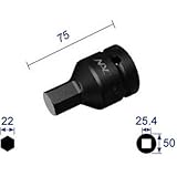 長堀工業:ナック ヘキサゴンレンチソケット 差込角25.4x対辺22mm 822C 型式:822C