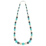 Kitdine Chewable BPA Free Silicone Baby Teething Necklace `Harper`for Mom (Turquoise+Gray+Navajo Whi