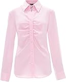 [アッドルージュ] 長袖シャツ 襟付き ブラウス サテン ギャザー レディース オフィス 【c5839】 9号 ピンク