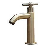 洗面水栓 蛇口 水栓金具 単水栓 クロスハンドル アンティークゴールド（古金） [奥行15×吐水口高9cm] INK-0302058H
