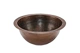 Premier Copper Products LR14FDB Small Round Under Counter Hammered Copper Sink, Oil Rubbed Bronze [並