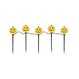 Set of 5 Lighted Scary Jack-o-Lantern Pumpkin Halloween Pathway Marker Lawn Stakes - Clear Lights [並