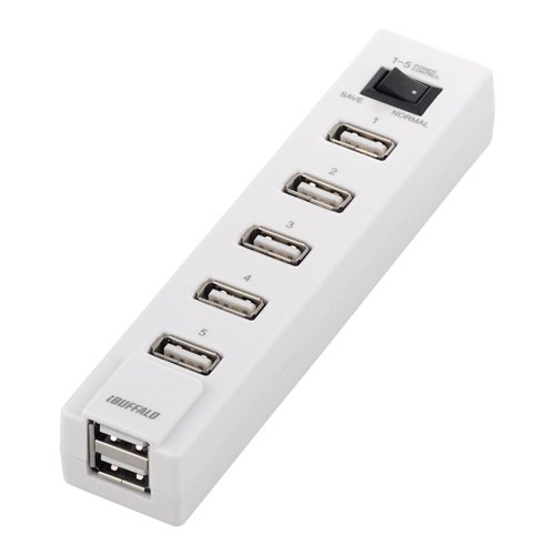 iBUFFALO USB2.0ハブ 7ポートタイプ(ACアダプター付) 節電モデル ホワイト  【PlayStation4,PS4,Will U動作確認済】 BSH7AE03WH
