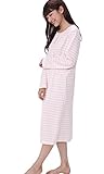 90096 ネグリジェ レディース 長袖 前開き ダンボールニット素材 ルームウェア ワンピース 部屋着 ガウン おしゃれ【ピンクボーダー】