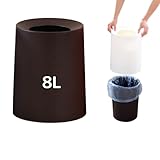 ゴミ箱 ゴミ袋が見えない 2重構造丸型 ビニール袋隠す 8L/12L シンプル リビング キッチン 洗面所 オフィス ごみ箱 ごみばこ フタなし (ブラウン, 8L)
