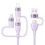 USB 充電ケーブル 6in1 ケーブル PD100W USB Type C/Micro/IP to USB C/A 急速充電 高速データ転送 1本6役 充電コード 高耐久ナイロン編み タイプC ケーブル タイプC ケーブル 多機種対応 (紫, 2M)