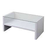 H型ガラスセンターテーブル ローテーブル (幅 90cm×奥行き 45cm×高さ 42cm) (ホワイト）
