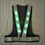 安全・サイン８ 緑色LED安全ベスト テープ幅60ミリ 紺メッシュ・白銀色テープ LED-BW-G