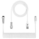 ZIYOU LANG C01PRO 8Kキーボードケーブル コイルケーブル ナイロン編みと釣り網編み usbコネクター キーボード カスタムコイル状usb エアプラグType-C ダブルスリーブ メタルプラグ 取り外し可能 航空接続 螺旋式 ホワイト