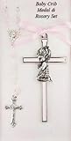 Girl Crib Cross and Rosary set Cross is 3 1/2 inches great baptism christening gift keepsake gift by