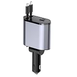 【120W超急速充電】車載充電器 4in1 巻き取り式 シガーソケット USB-A/Type-C 4台同時充電 車 充電器 180°回転 2本ケーブル内蔵（最大80cm）LED電圧表示 QC3.0/PD3.0対応 スマホ iPhone/Android/タブレット対応 出張/旅行