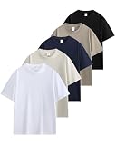 [SHOREKEEPER] 6.8OZ tシャツ メンズ 半袖 綿100% 5枚組 プレミアム インナーシャツ ゆったり ティーシャツ 丸首 無地 抗菌防臭 肌着 オールシーズン 複数色選び 男女兼用 (JP, アルファベット, L, 週間5色(ホワイト × ペールグレー × ネイビー × カーキ × ブラック))