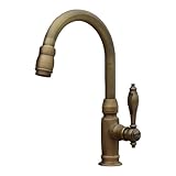 洗面水栓 蛇口 水栓金具 単水栓 シングルレバーハンドル（スパウト可動式） ブロンズ（古銅） [奥行17.5×吐水口高15cm] INK-0302046H