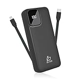 モバイルバッテリー 10000mAh ケーブル内蔵 (Type-C+ライトニング内蔵) 3台同時充電 急速充電 Micro-B&Type-C入力 スマホ充電器 LCD残量表示 PSE認証済 iPhone/iPad/Android対応 ブラック