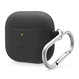 【elago】 AirPods 4 対応 ケース シリコン カバー カラビナ 付き 耐衝撃 ソフト 薄型 落下防止 ワイヤレス充電 MagSafe 対応 [ AirPods4 エアポッツ 4 第4世代 対応 ] SILICONE HANG CASE ブラック
