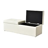 (DORIS) 収納スツール ベンチソファ 【ツインベンチ ホワイト】 オットマン レザー（合皮） 横幅：119cm 奥行き：41cm (KIC)